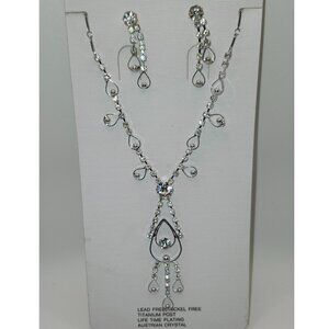 Saint Sammy Austrian Crystal Necklace/Earrings Double Tear Drop Prom or Wedding
